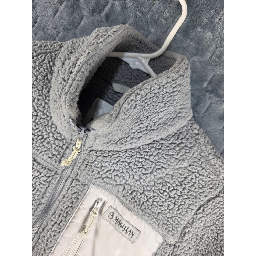 Magellan Outdoors Gray Sherpa Fleece Jacket Womens Large Full Zip Mock Neck L